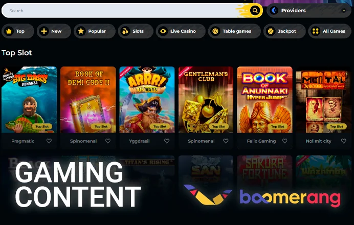 Gaming section at Boomerang Casino