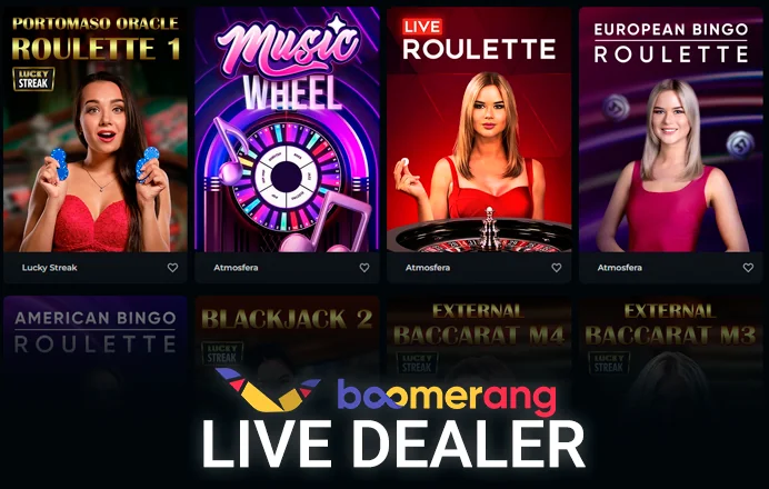 Live dealer section at Boomerang Casino