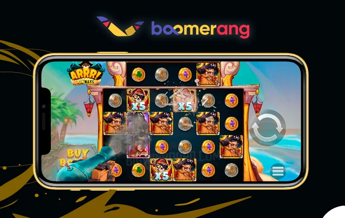 iPhone with an open gambling slot game at Boomerang Casino