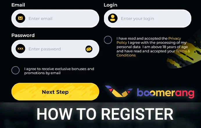 Boomerang Casino registration form - how to register