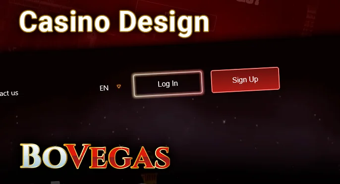 About BoVegas Casino website design - buttons for login and account registration