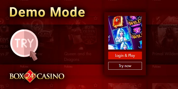 Free play mode in the pokies at Box 24 Casino - demo mode