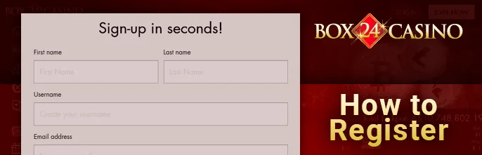 Register an account at Box24 casino - how to create a new account