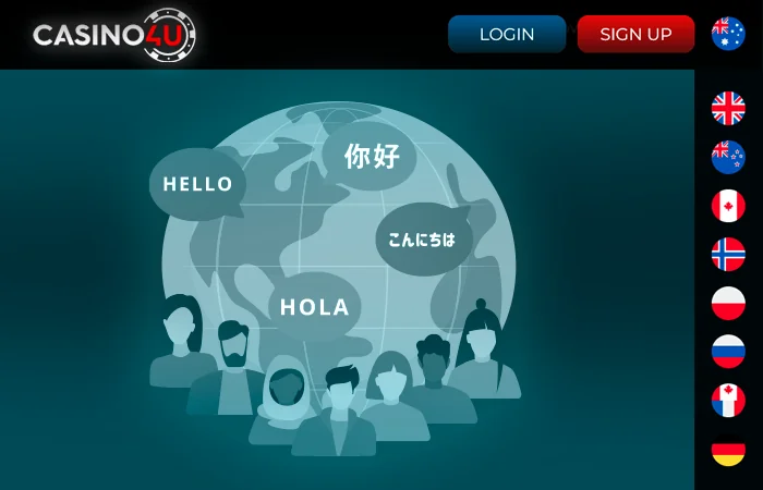 Login and registration buttons with language change icons at Casino4u