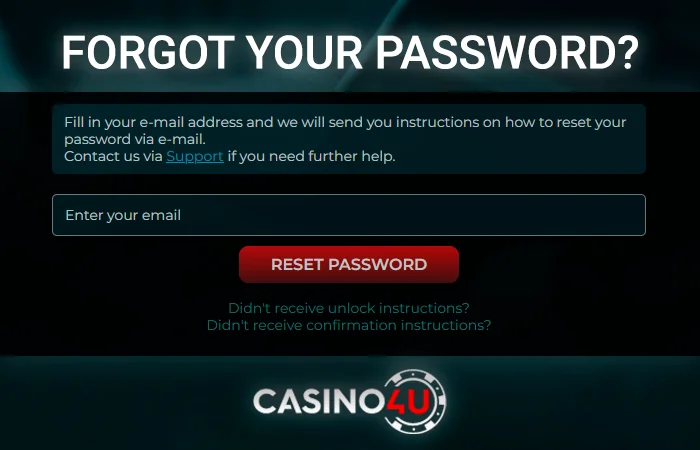 Password recovery form at Casino4u