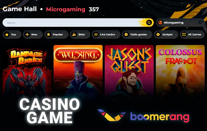 The real money gambling section of the Boomerang website