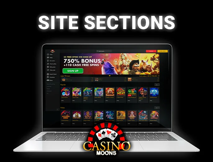 Casino Moons site orientation - important links and sections of the site