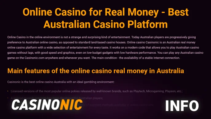 Detailed information about the project Casinonic and answers to questions from Australian players