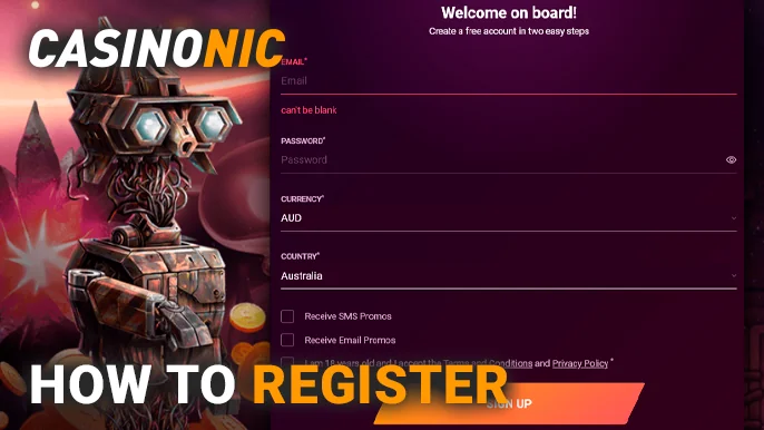 Registration form on Casinonic with personal data