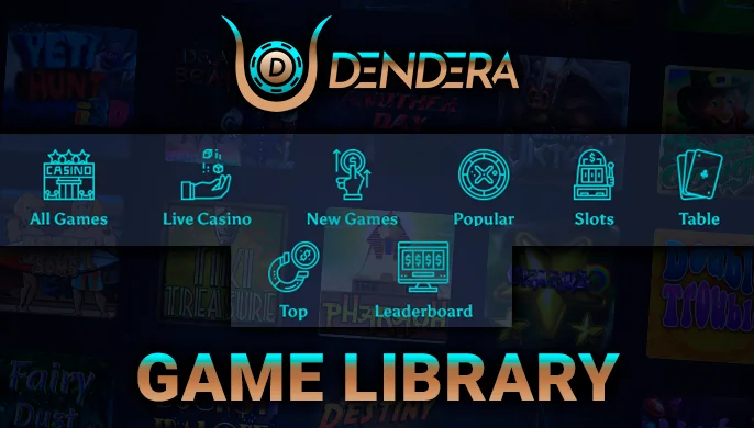 Categories of gambling at Dendera Casino with the number of games and examples