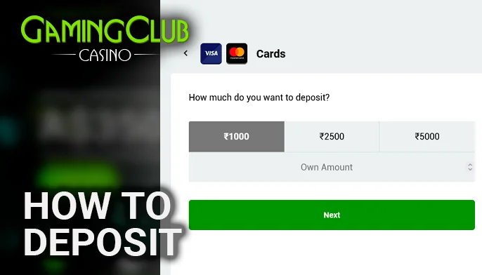 Gaming Club Casino account replenishment form