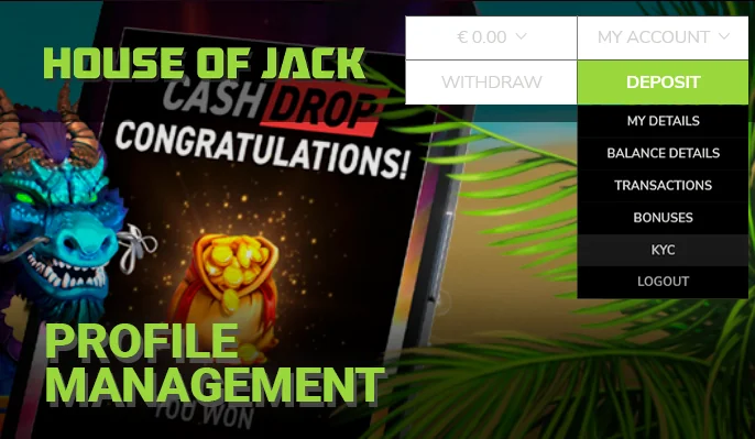 House of Jack Casino account interaction menu