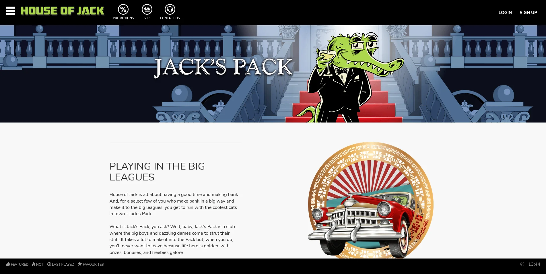 Screenshot of the House of Jack Casino vip program page