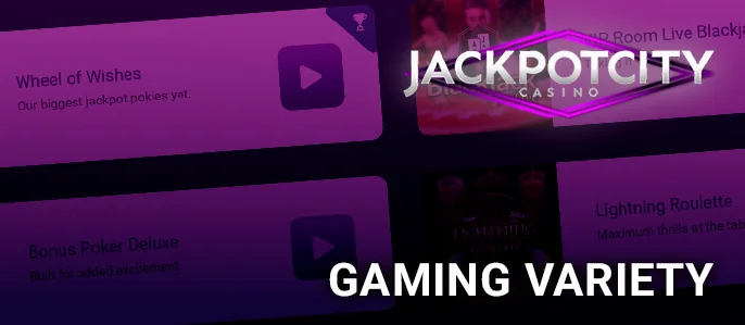 A variety of casino games on the site Jackpot City casino