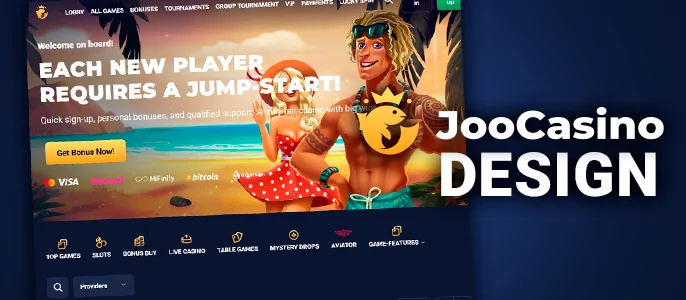 Joo Casino website design - arrangement of elements