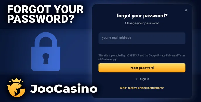 Joo Casino password recovery form