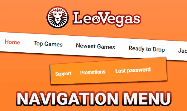 Navigation menus from the LeoVegas website