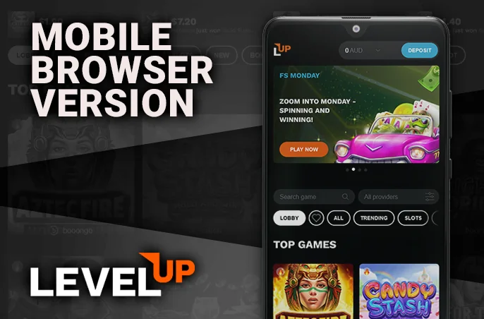 Playing at LevelUp Casino through the browser of mobile device - how to play on phone