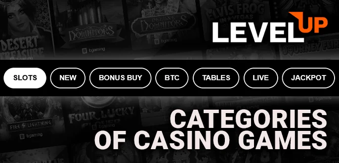 Categories of casino games on the website LevelUp Casino - their list and the amount