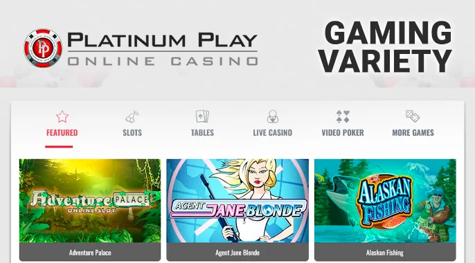 Gambling section at Platinum Play Casino