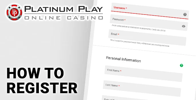 Platinum Play Casino registration form