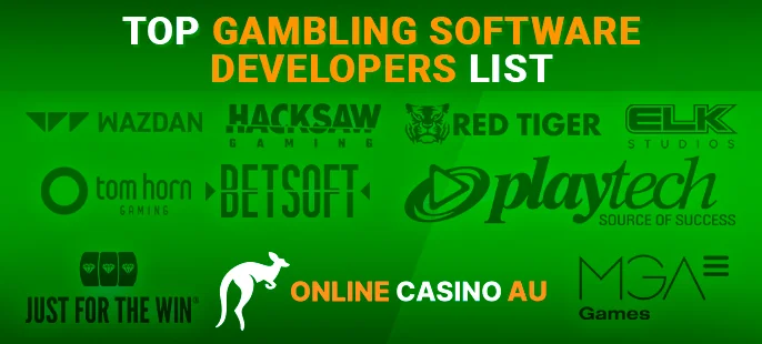 Logos of gambling providers who make games for casinos and online-casinoau logo