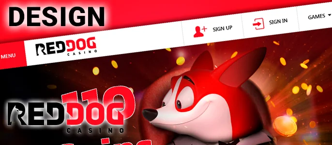 The appearance of the Red Dog Casino website and its mascot.