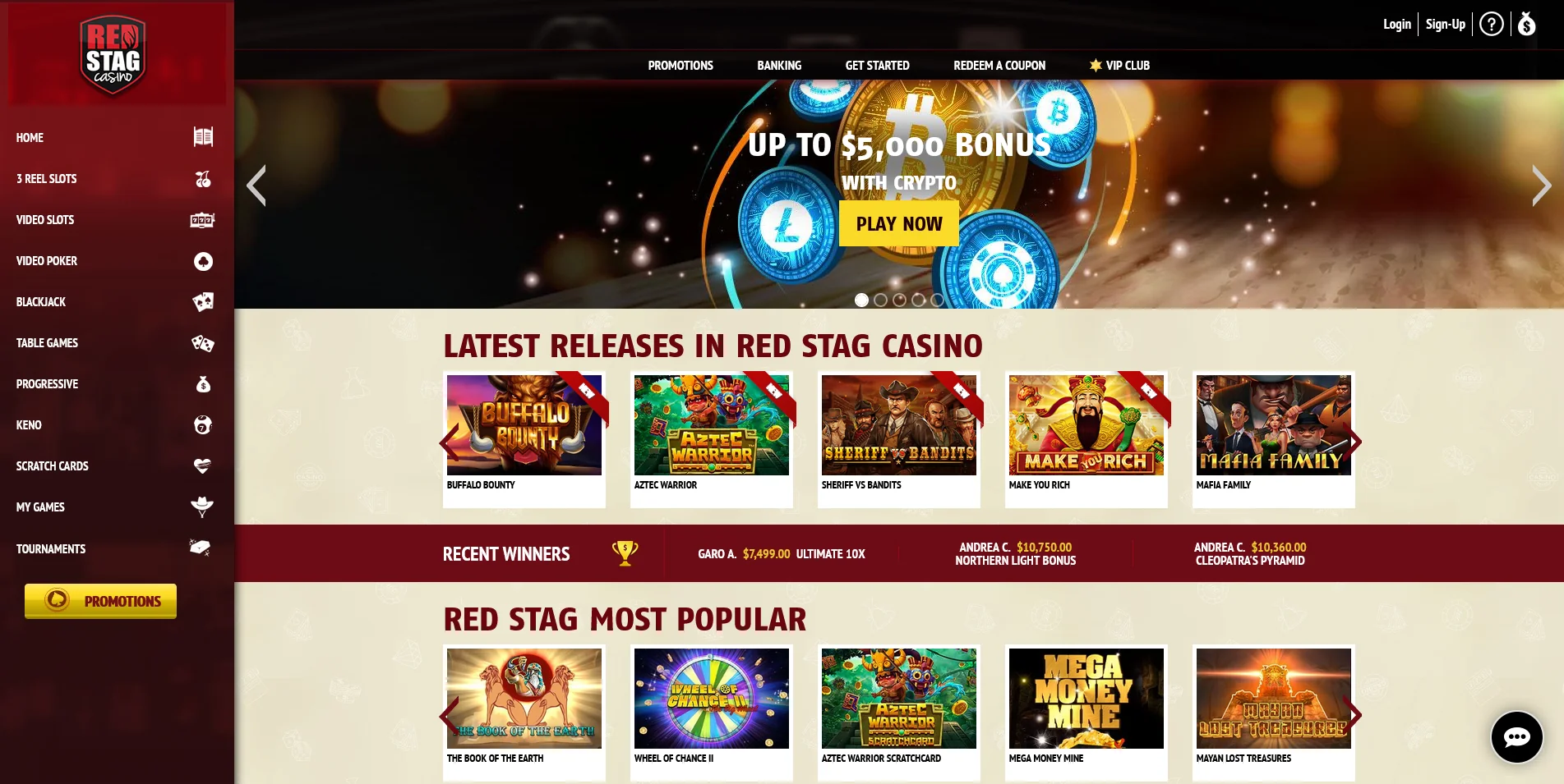 Screenshot of the RedStag Casino home page