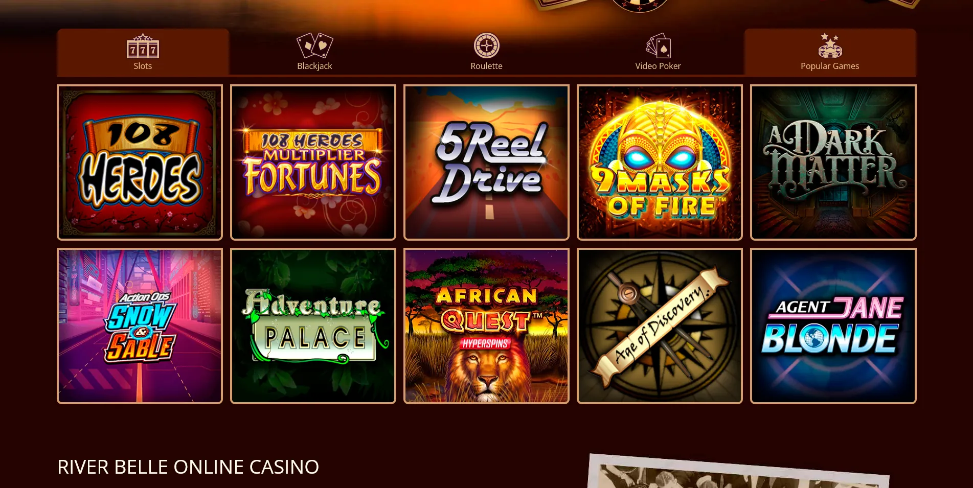 Screenshot of the River Belle Casino real money pokies page