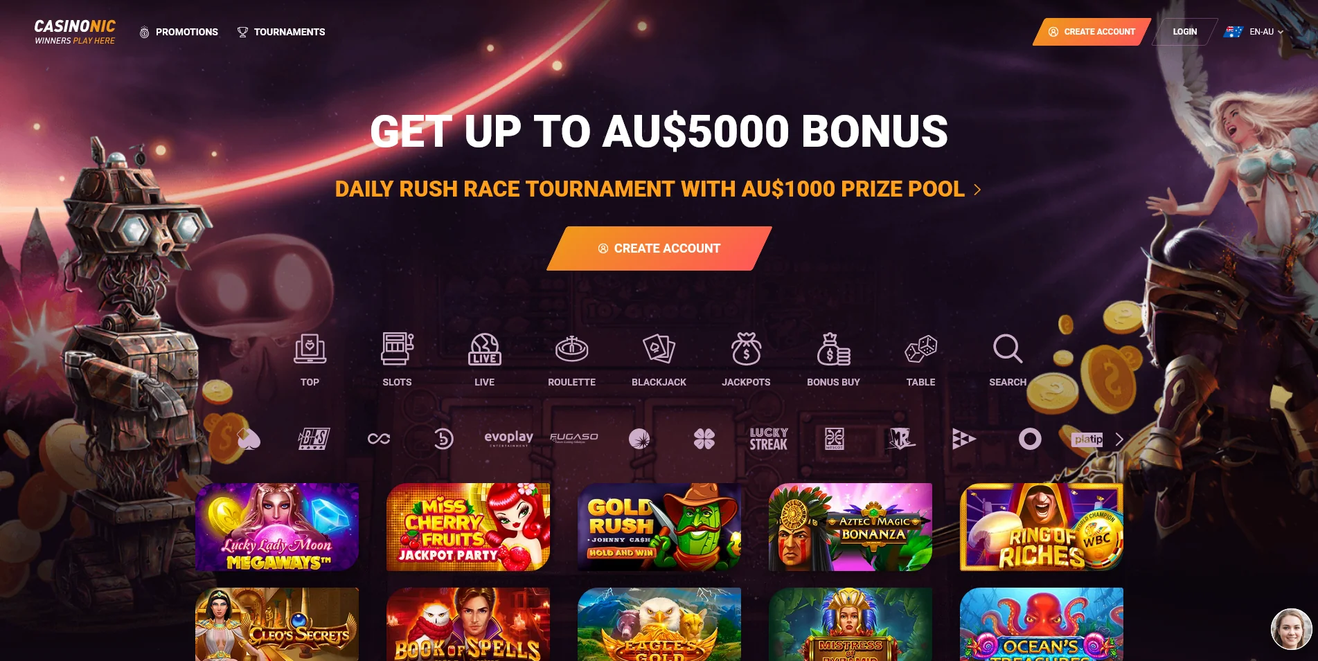 Screenshot of the Casinonic home page