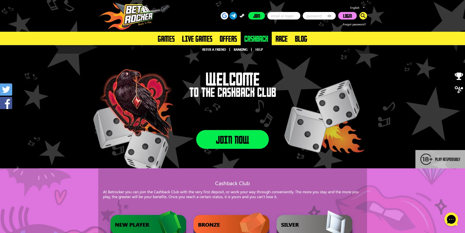 Screenshot of the Betrocker Casino vip info section