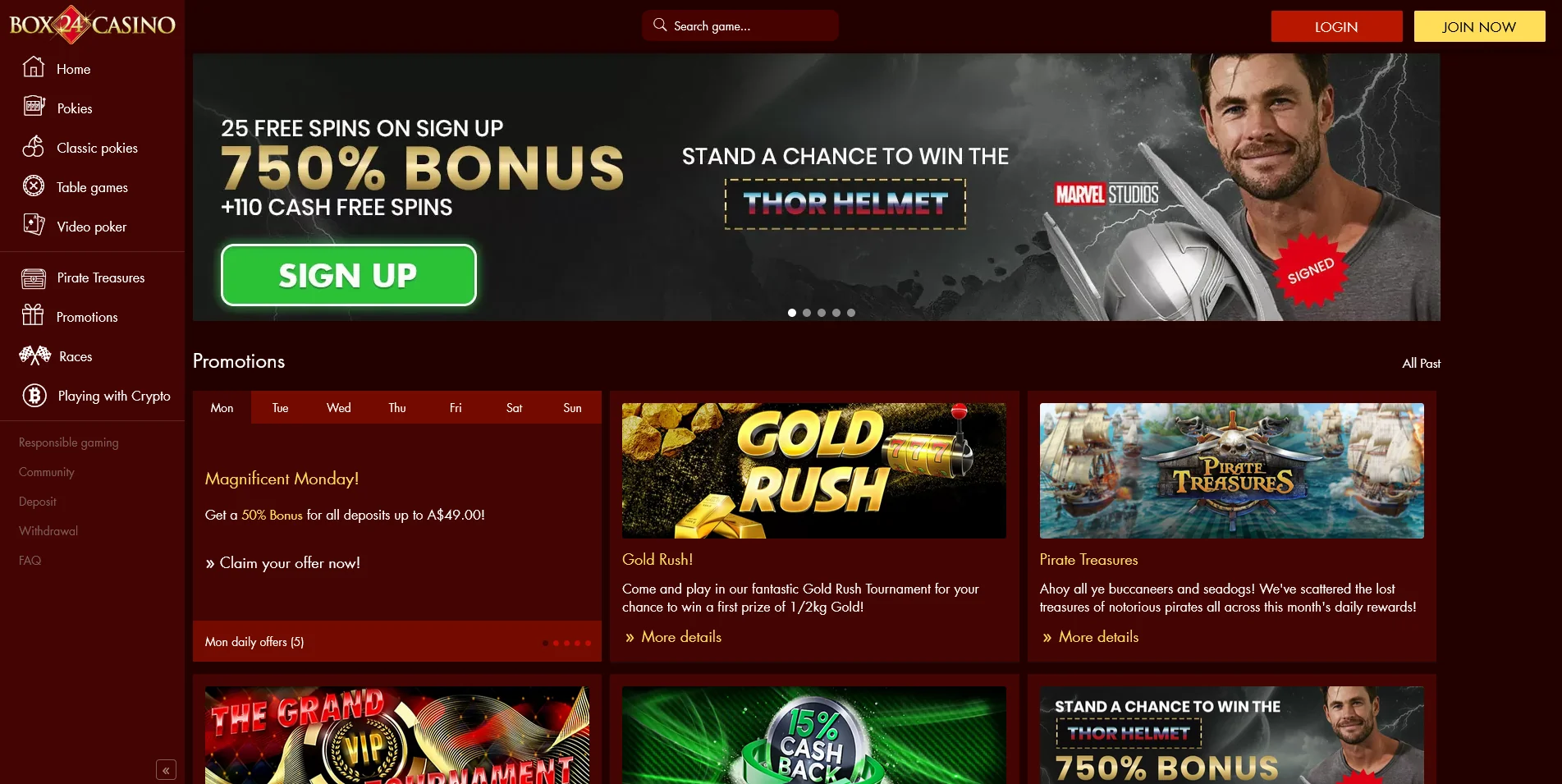 Screenshot of the Box 24 Casino promotions page