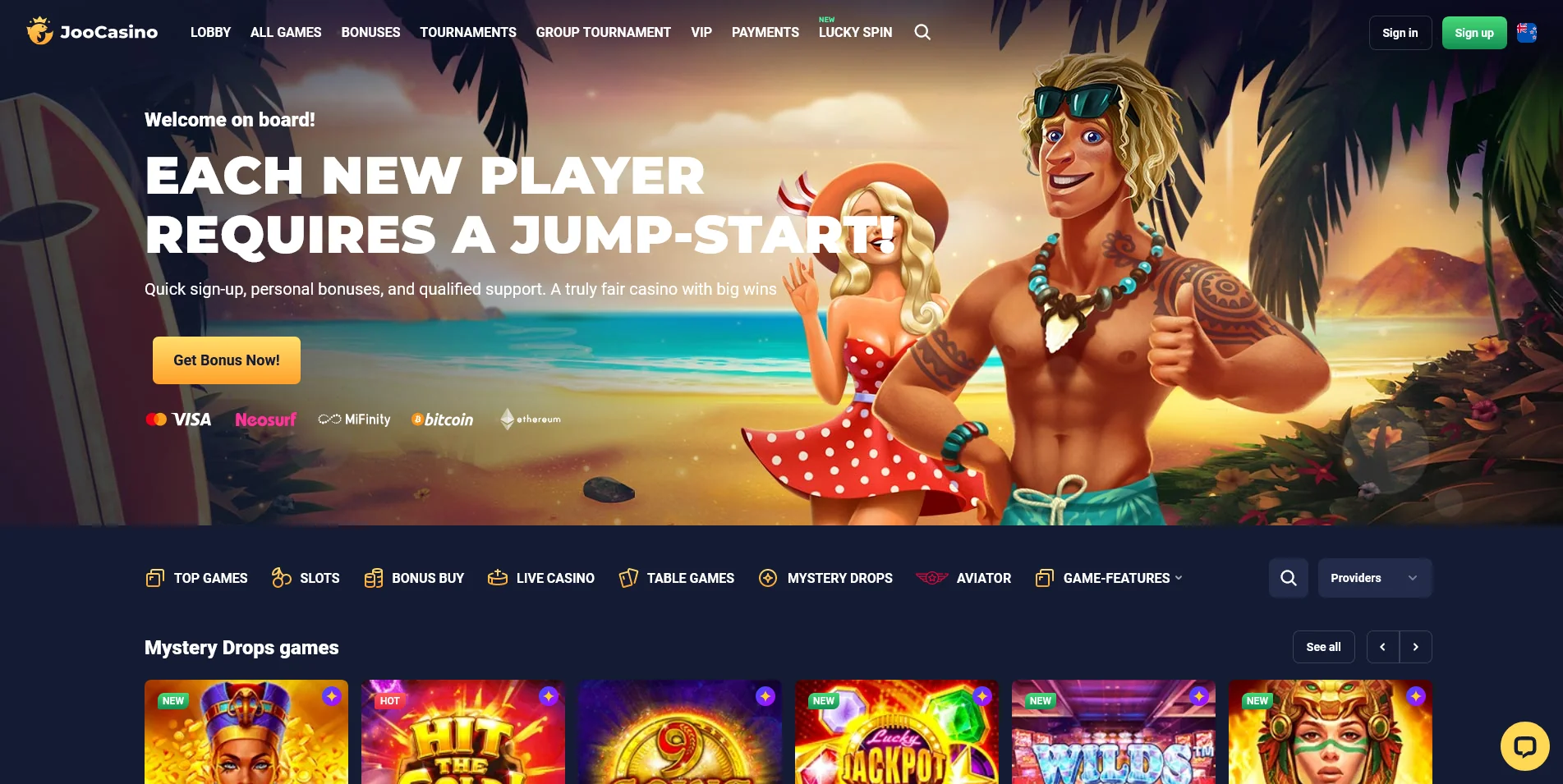 Screenshot of the Joo Casino home page