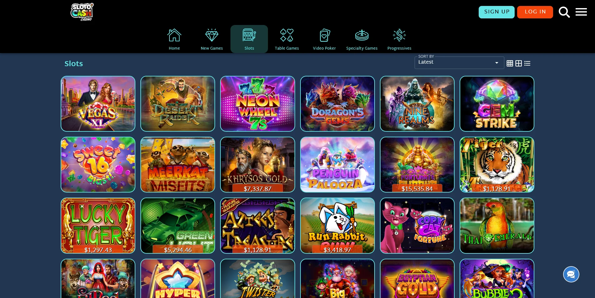 Screenshot of the SlotoCash Casino real money game section