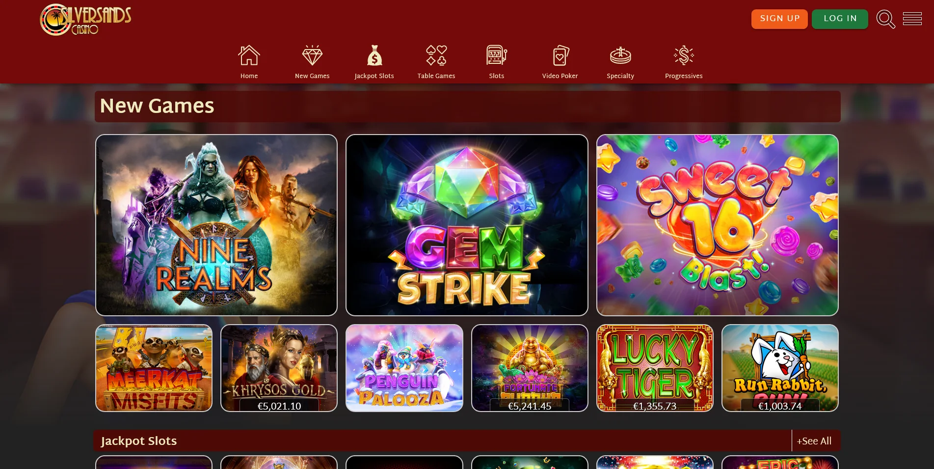 Screenshot of Real Money Game Section Page on SilverSands Casino site