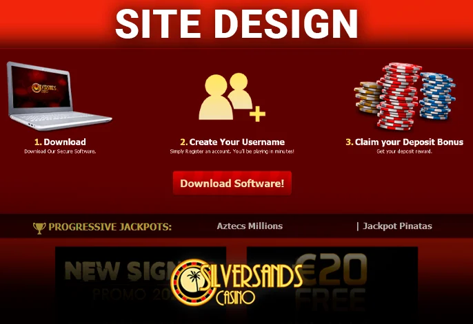 Elements with steps for a new user at SilverSand Casino