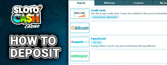 SlotoCash casino deposit instructions