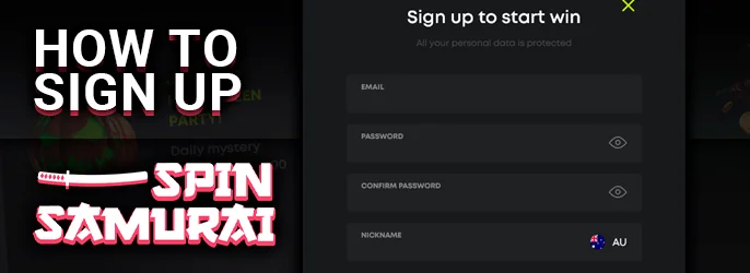 Registration form at Spin Samurai Casino - step by step instructions