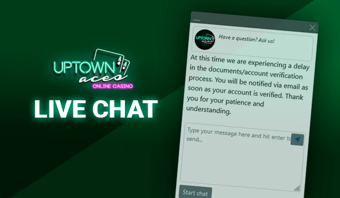 Online live chat with support agents at Uptown Aces Casino