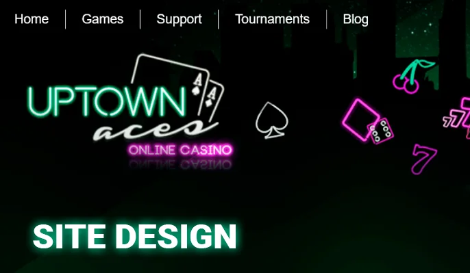 Uptown Aces Casino top site with menu and logo