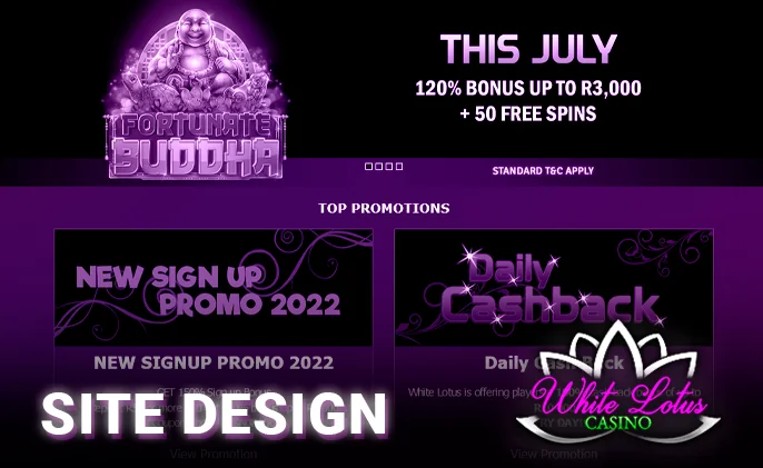 Banners about current promotions and bonuses at White Lotus Casino