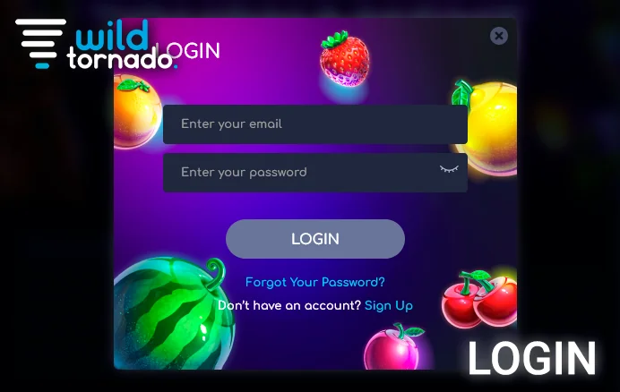 Personal account login panel on Wild Tornado