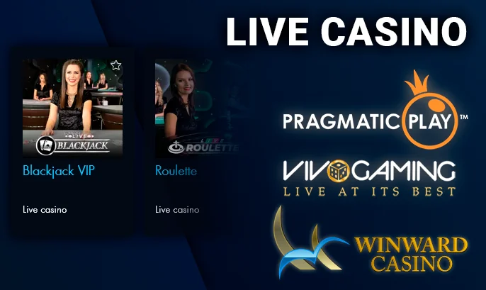 Live gambling at Winward Casino and the logos of their providers