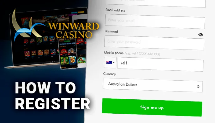 Winward Casino registration form with personal data