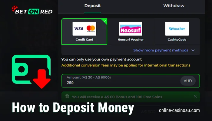 Deposit to BetOnRed casino account - instructions