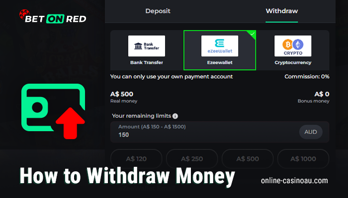 Withdrawal of funds from BetOnRed casino account - how to get winnings