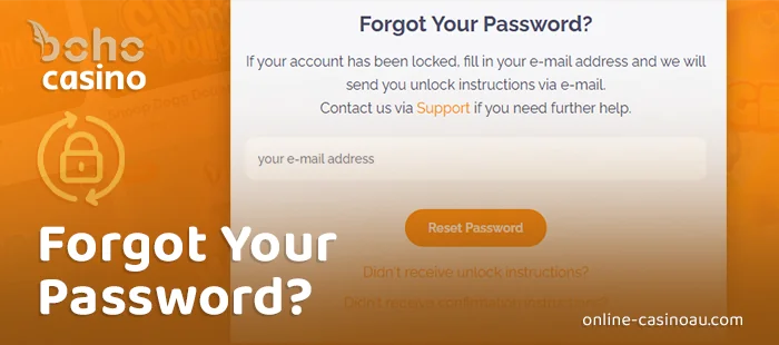 Boho Casino account password recovery instructions