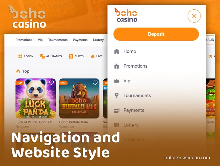 How the Boho Casino website navigation works