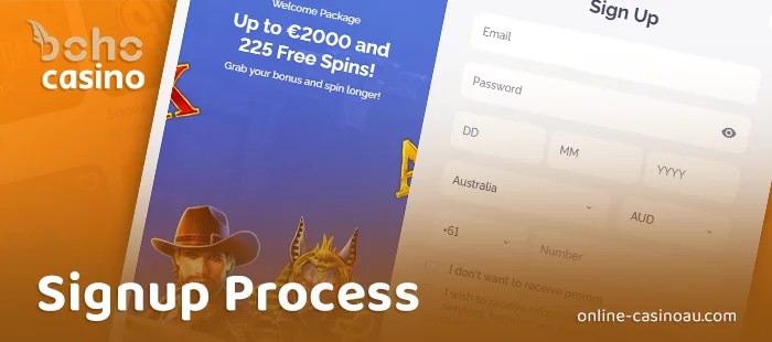 Create a new account at Boho Casino - instructions for new players