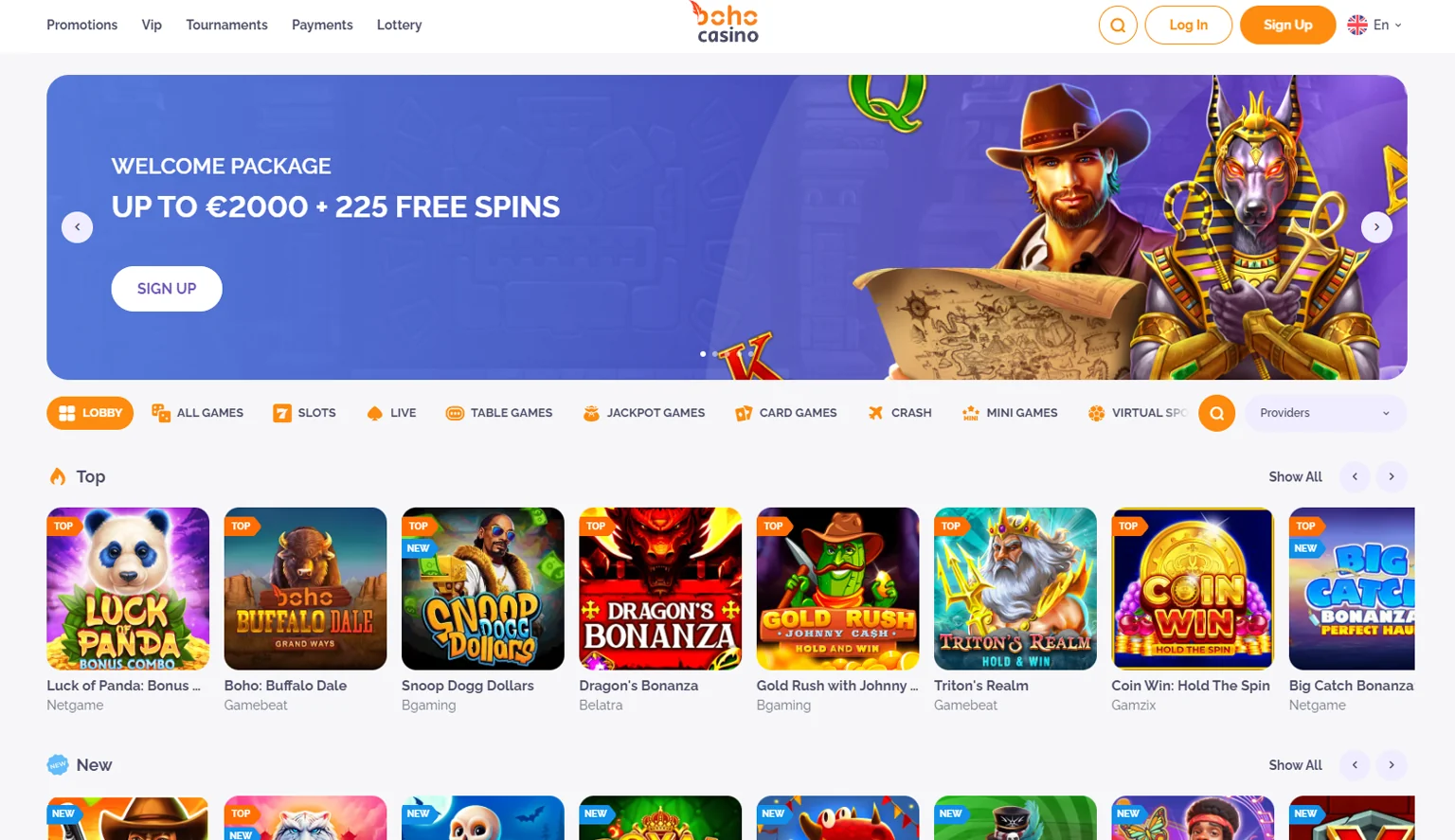 Boho Casino Home Page